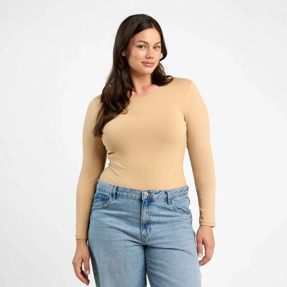 Nuuds Long Sleeve Crewneck Bodysuit Oat Nude Thong Style Size Large - Picture 1 of 6